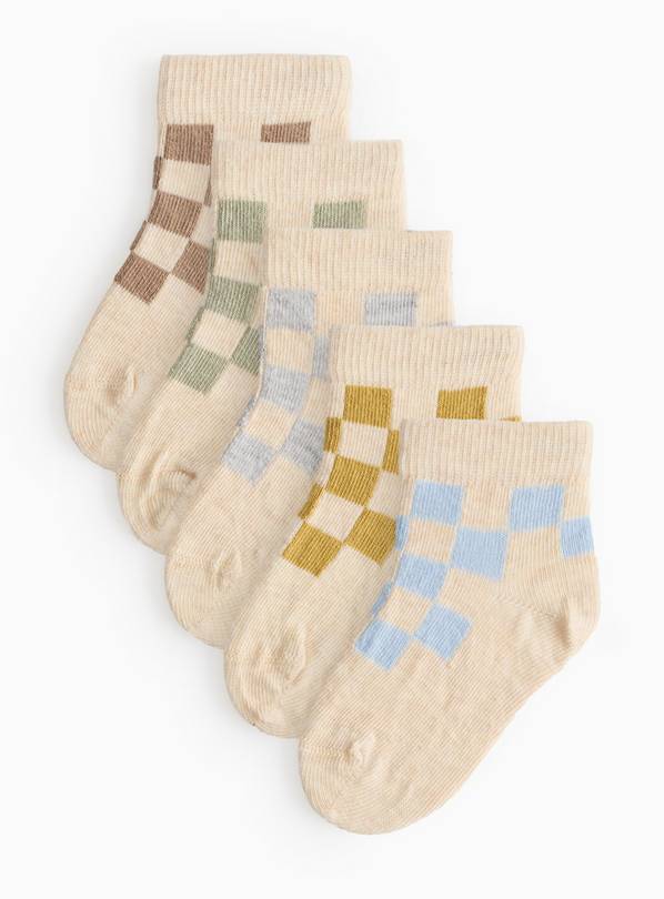 Oatmeal Chequered Socks 5 Pack 1-6 months